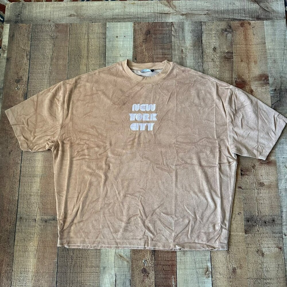 New York City Print Men's T-Shirt XL ASOS DESIGN oversized toweling top Beige